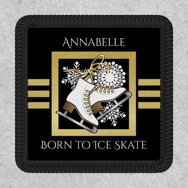 Modern Black and Gold Glitter Ice Skating Patch (Front)