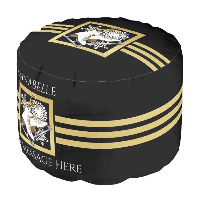 Modern Black and Gold Glitter Ice Skating Pouf (Angled Front)
