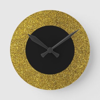 Modern Black And Gold Glitter Round Wall Clock by Susang6 at Zazzle