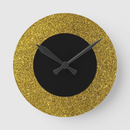 Modern Black and Gold Glitter Round Wall Clock