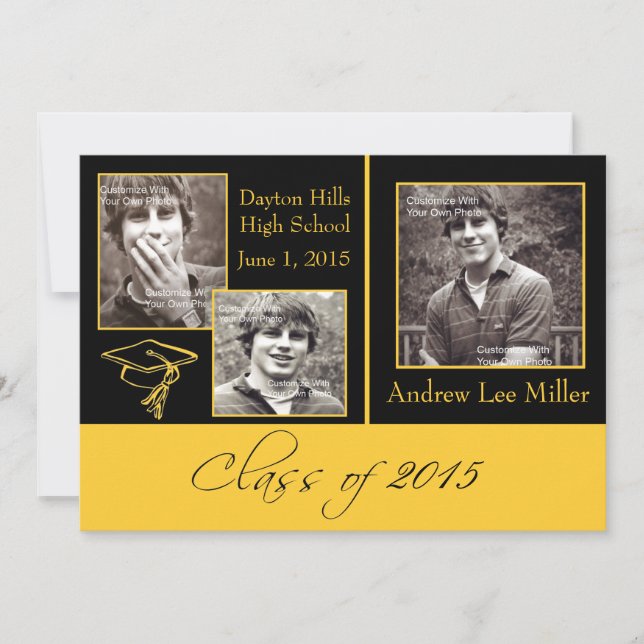 Modern Black and Gold Graduation Announcement (Front)