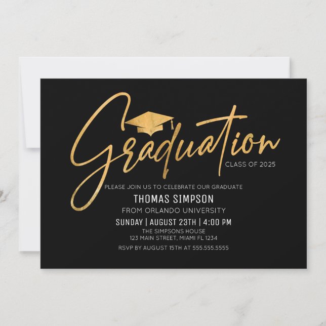 Modern black and gold Graduation Invitation (Front)