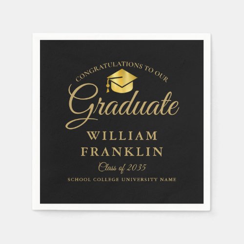 Modern Black And Gold Graduation Party Napkins