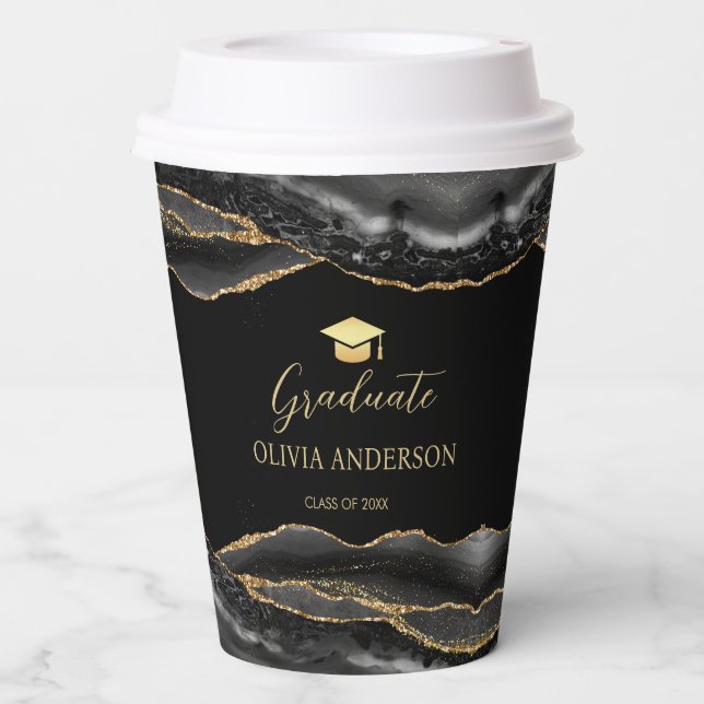 Modern Black and Gold Graduation Party  Paper Cups (Front)