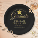 Modern Black And Gold Graduation Party Paper Plates<br><div class="desc">An elegant graduation party black and gold paper plate featuring your grads details set in chic typography. Designed by Thisisnotme©</div>