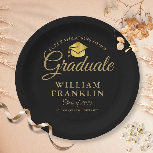 Modern Black And Gold Graduation Party Paper Plates