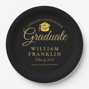 Modern Black And Gold Graduation Party Paper Plates