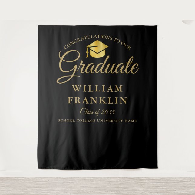Modern Black And Gold Graduation Photo Backdrop (Front)