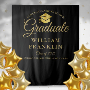 Modern Black And Gold Graduation Photo Backdrop