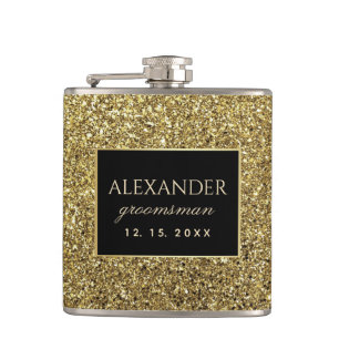 Modern Black and Gold Groomsmen Flask