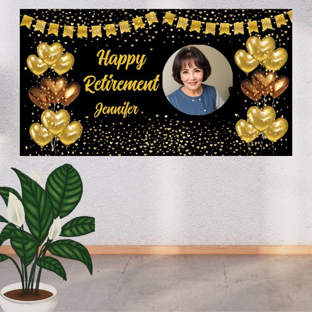 Modern Black and Gold Happy Retirement  Banner (Creator Uploaded)
