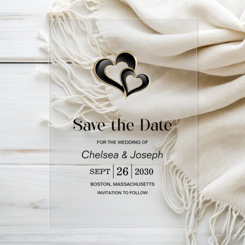 Modern Black and Gold Hearts Wedding Save the Date