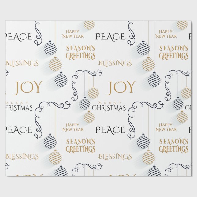 Modern Black and Gold Holiday Messages  Wrapping Paper (Seam)