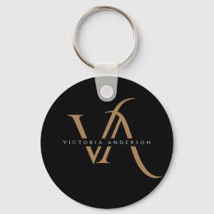 Modern Black and Gold Initials Elegant Monogrammed Keychain