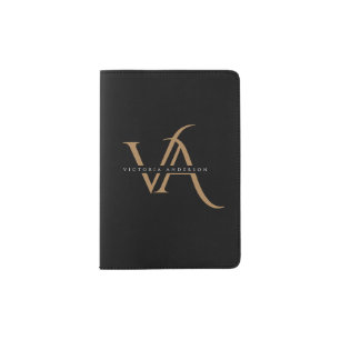 Modern Black and Gold Initials Elegant Monogrammed Passport Holder