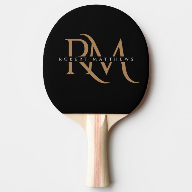 Modern Black and Gold Initials Elegant Monogrammed Ping Pong Paddle (Front)