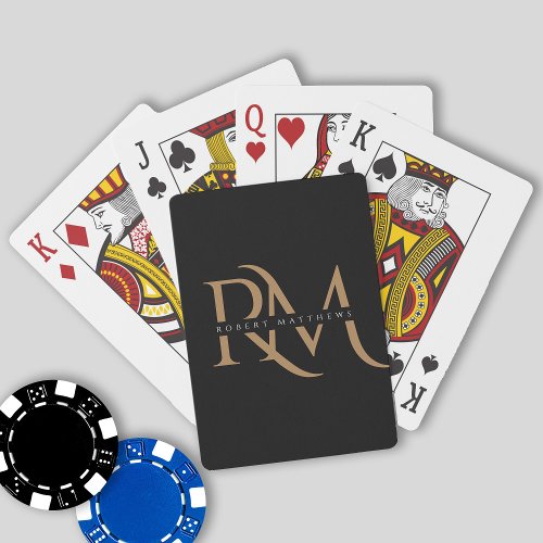 Modern Black and Gold Initials Elegant Monogrammed Poker Cards