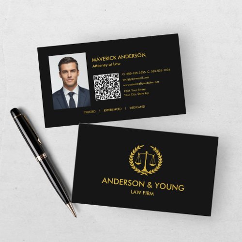 Modern Black And Gold Lawyer Professional Photo Business Card