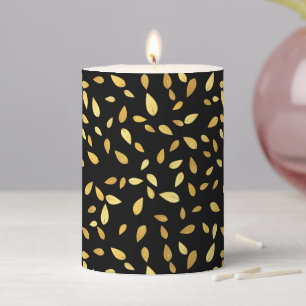 Modern Black and Gold Leaves Illustrated Pattern Pillar Candle