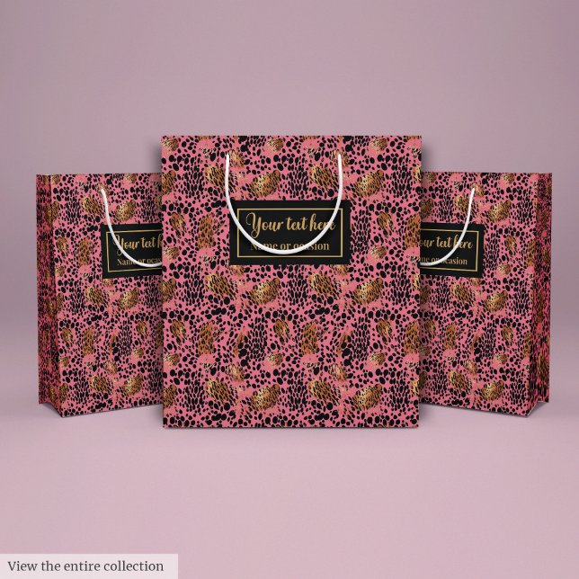 Modern black and gold leopard skin birthday wrap medium gift bag (Modern black and gold leopard skin birthday wrap)