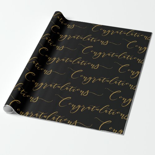 Modern Black and Gold Lettering Congratulations Wrapping Paper