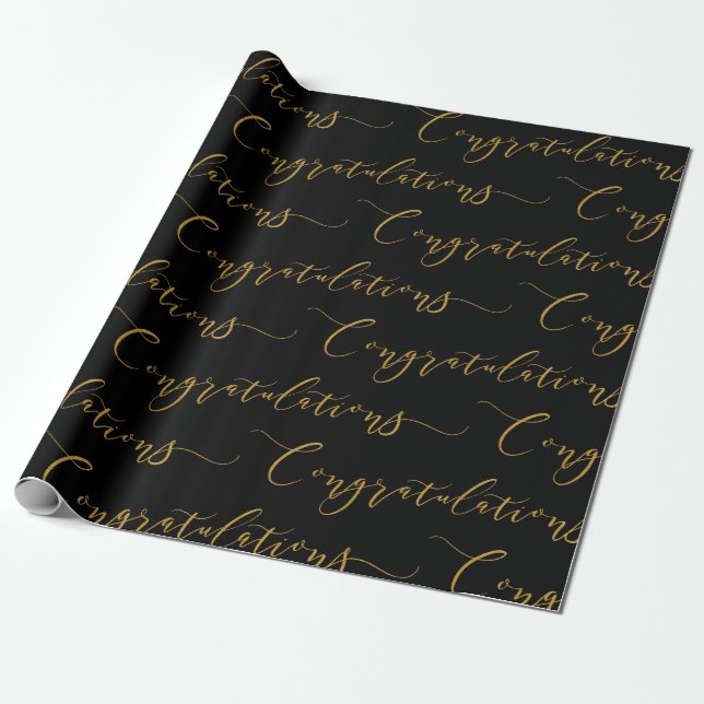 Modern Black and Gold Lettering Congratulations Wrapping Paper (Unrolled)
