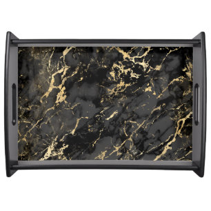Modern Black and Gold Marble Pattern Serving Tray