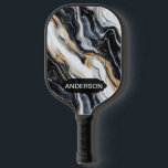 Modern Black and Gold Marble Personalized Pickleball Paddle<br><div class="desc">Modern Black and Gold Marble Patterned and Personalized Pickleball Paddle For Women.  Easy To Change The Sample Name To Your Own.</div>