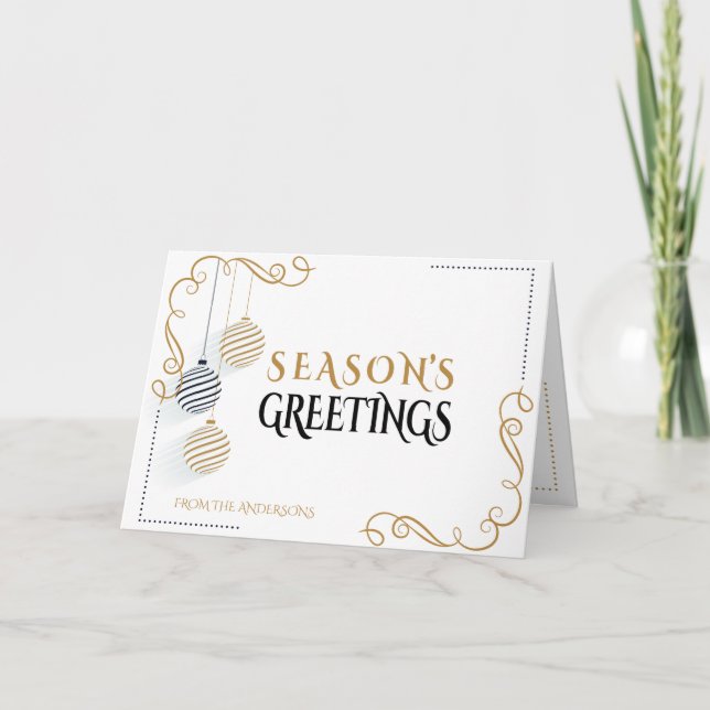 Modern Black and Gold  Minimal Holiday Baubles Card (Front)