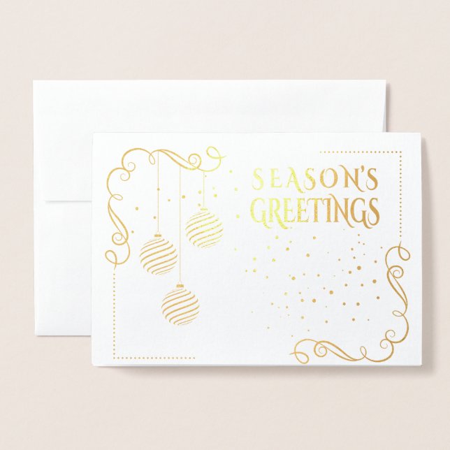 Modern Black and Gold  Minimal Holiday Baubles Foil Card (Front With Envelope)