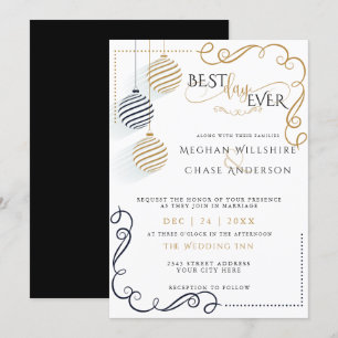 Modern Black and Gold  Minimal Holiday Baubles Invitation