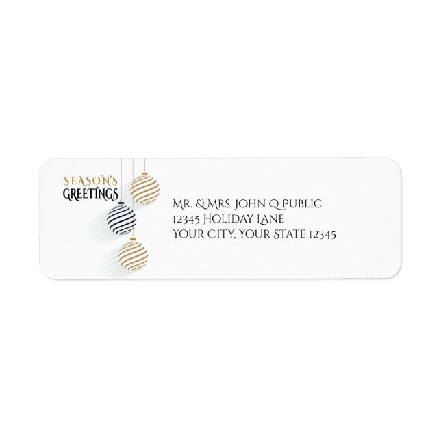 Modern Black and Gold  Minimal Holiday Baubles Label (Front)