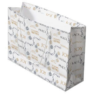 Modern Black and Gold Minimal Holiday Baubles Large Gift Bag