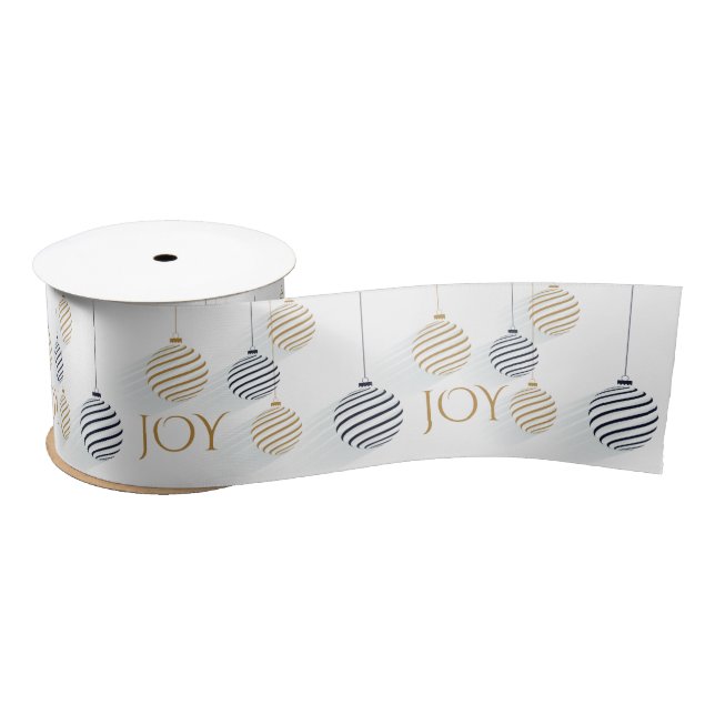 Modern Black and Gold Minimal Holiday Baubles Satin Ribbon (Spool)