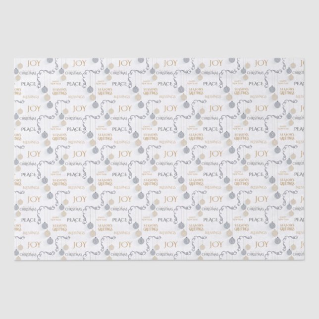 Modern Black and Gold Minimal Holiday Baubles Tissue Paper (Front)