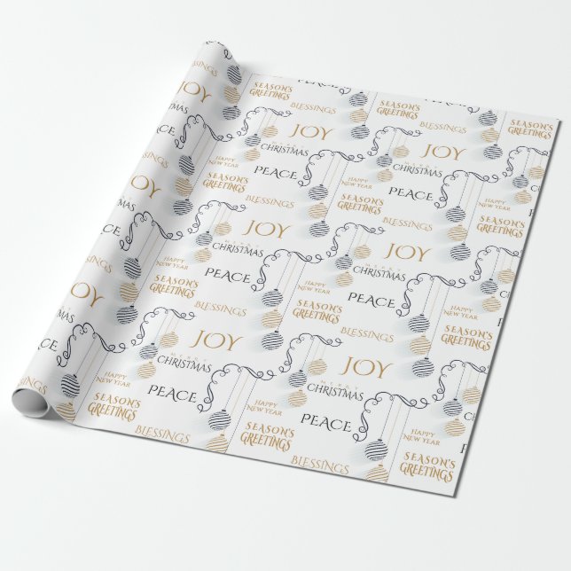 Modern Black and Gold Minimal Holiday Baubles Wrapping Paper (Unrolled)
