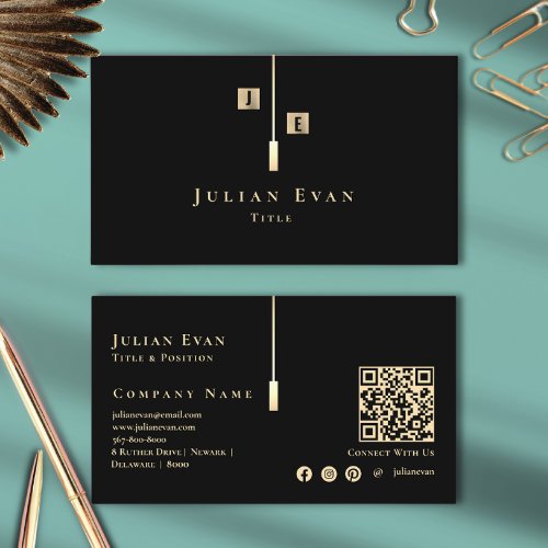 Modern Black and Gold Monogram Business Card