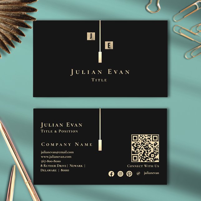 Modern Black and Gold Monogram Business Card (Creator Uploaded)