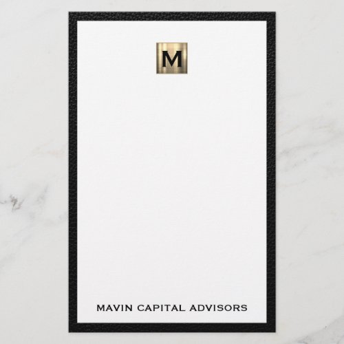 Modern Black and Gold Monogram Business Stationery