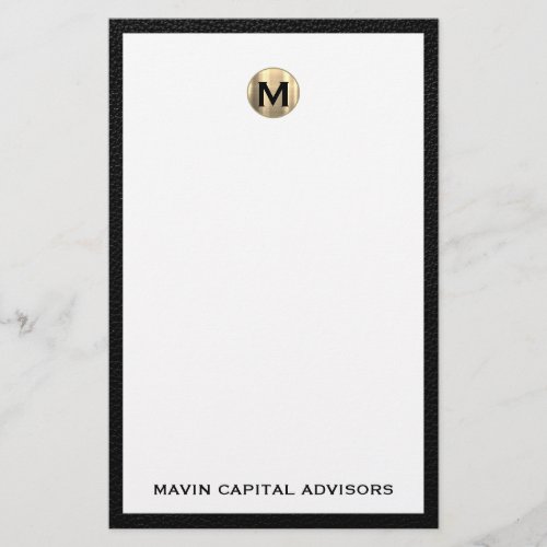 Modern Black and Gold Monogram Business Stationery