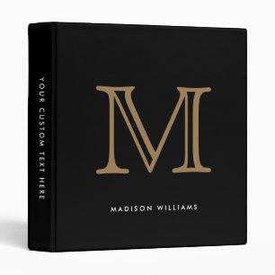 Modern Black and Gold Monogram Initial 3 Ring Binder