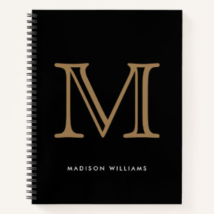 Modern Black and Gold Monogram Initial Notebook