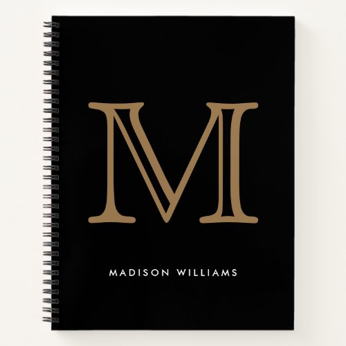 Modern Black and Gold Monogram Initial Notebook