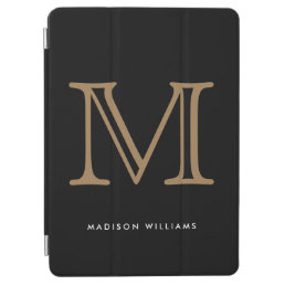 Modern Black and Gold Monogram Initial Notebook iPad Air Cover