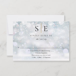 Modern Black And Gold Monogram Winter Wedding RSVP Card
