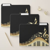 Modern Black And Gold Music Notes Design File Folder