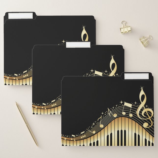 Modern Black And Gold Music Notes Design File Folder (Set)