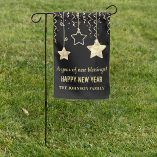 Modern Black And Gold New Year Garden Flag