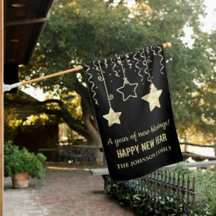 Modern Black And Gold New Year House Flag
