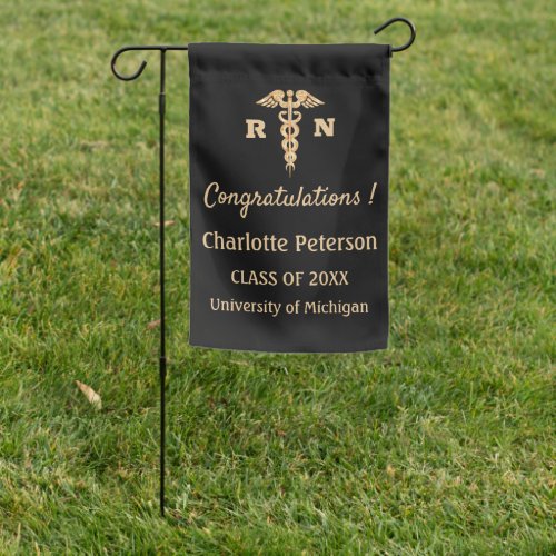 Modern Black and Gold Nurse Graduation  Garden Flag